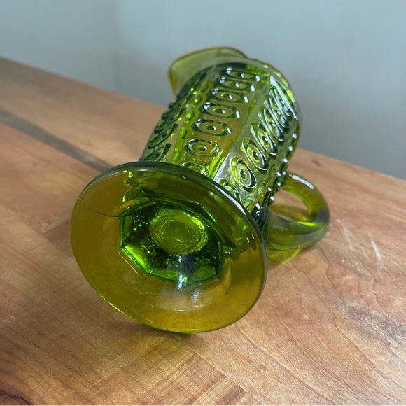 Vintage 1960s Viking Glass Yesteryear Bullseye Avocado Green Glass Pitcher 1810 - Picture 5 of 6